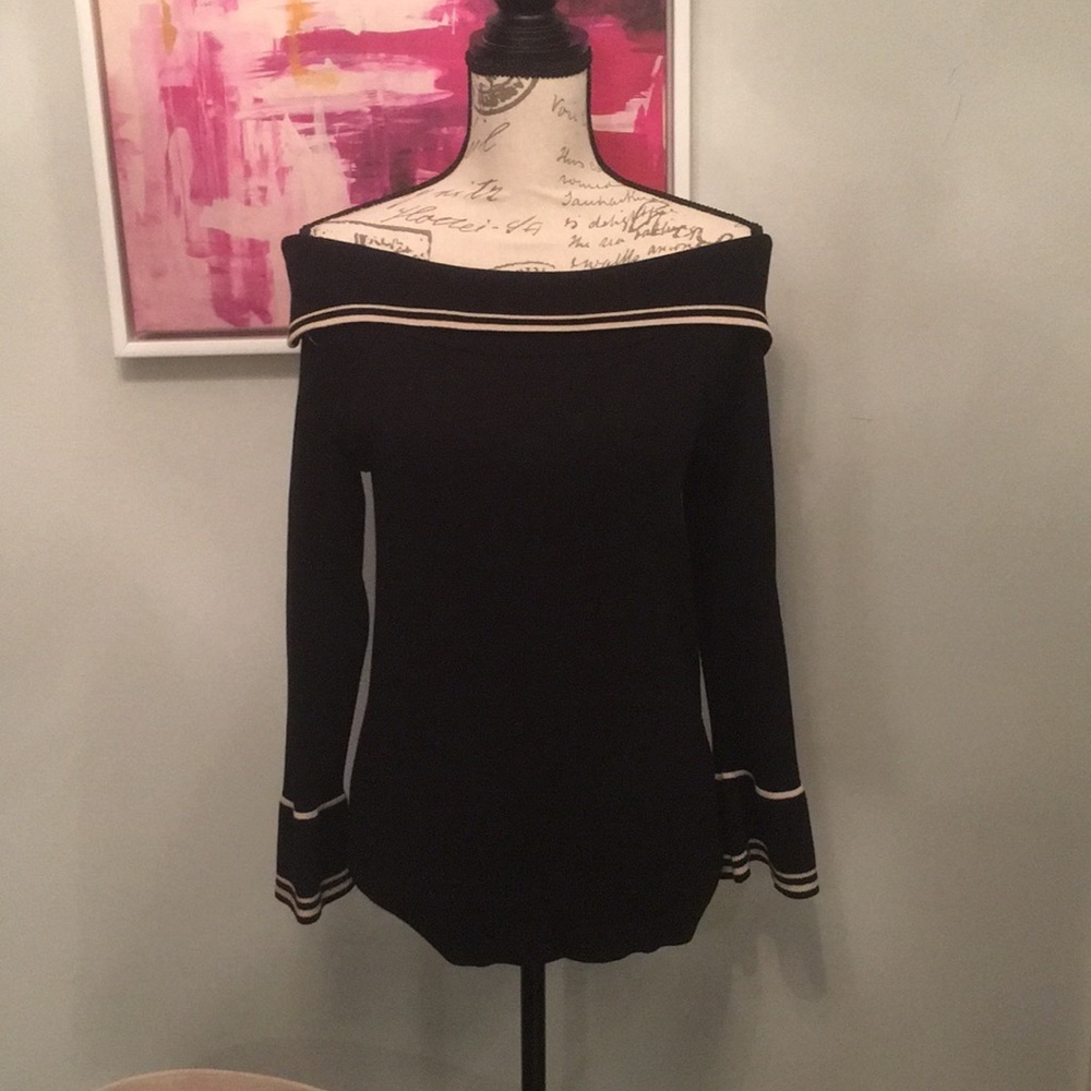 Max Studio black/cream off the shoulder sweater